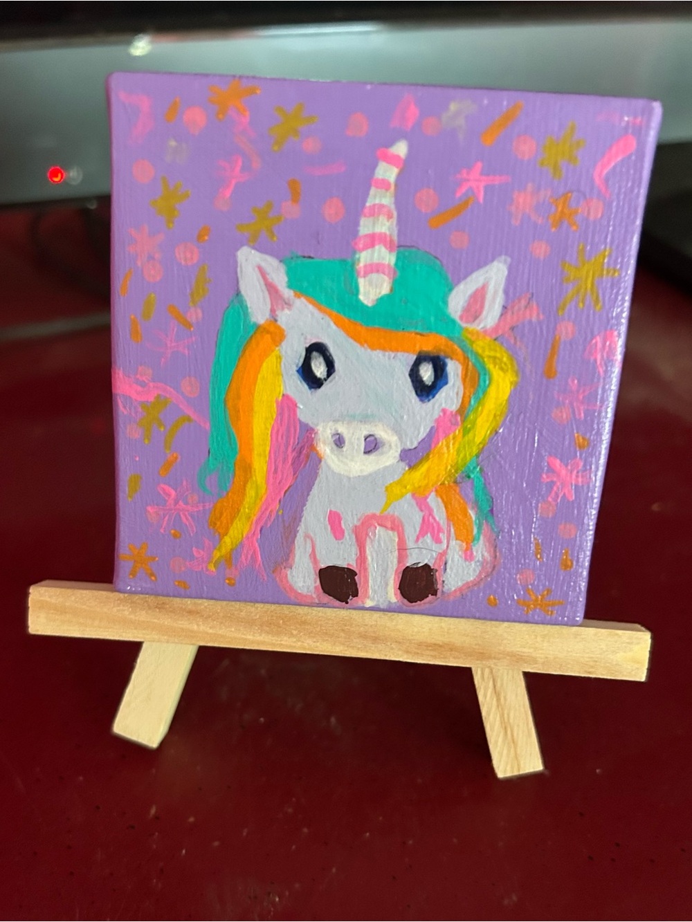 Original Mini Unicorn Acrylic Painting with Easel